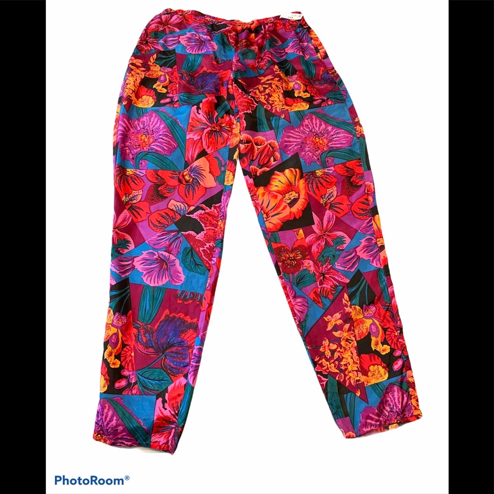 Vintage Carole Little Silk Pants Floral Size 4